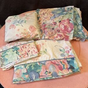 Vintage 80's/90's Floral Twin Sheet Set And Bedskirt Revman Flat Fitted Case